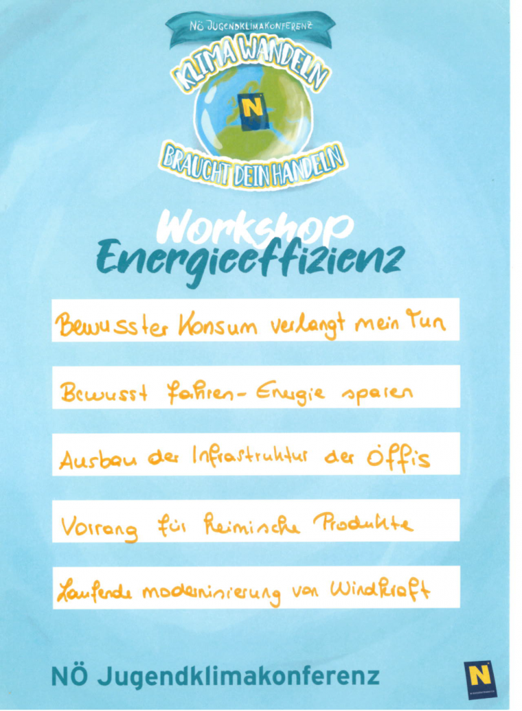 Workshopergebnisse der Jugendklimakonferenz zum Thema Energieeffizienz