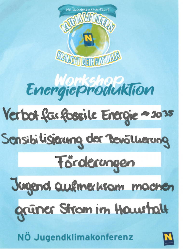 Workshopergebnisse der Jugendklimakonferenz zum Thema Energieproduktion