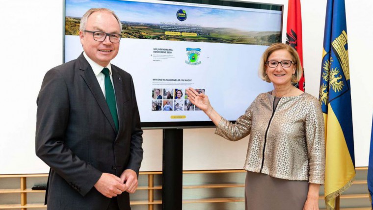 LH Johanna Mikl-Leitner und LH-Stv. Stephan Pernkopf präsentieren die Klimawandeln-Website