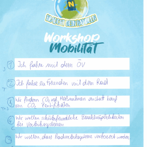 Ergebnisse der 1. NÖ Jugendklimakonferenz zum Thema "Mobilität".