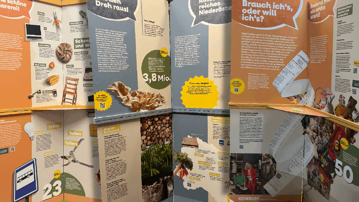 Drei Ausstellungstafeln der Kreislaufwirtschaftsausstellung