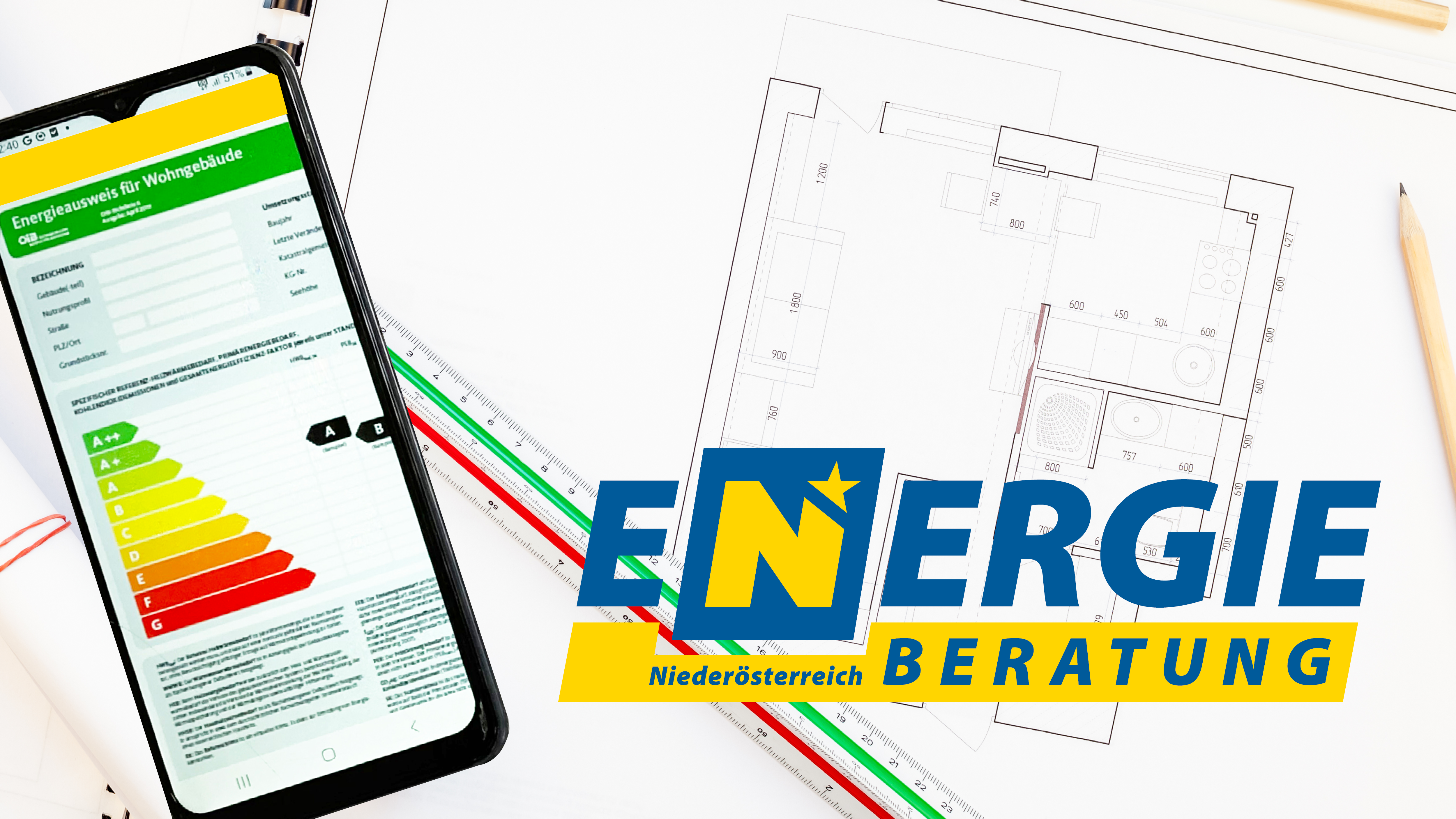 Plan von Haus mit Energieausweis